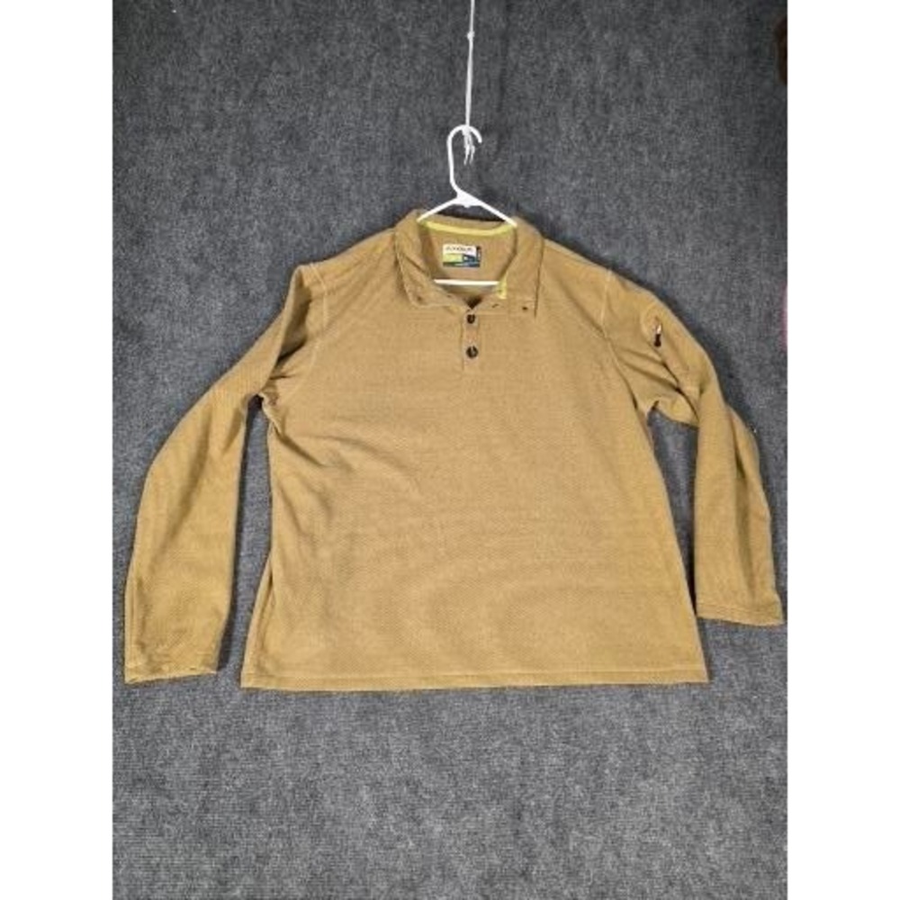 Magellan Outdoors Men XL Tan Mag Wick Waffle Knit Long Sleeve Polo Pocket Casual
